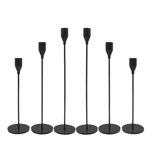 IRON BLACK TAPER CANDLE HOLDER SET OF 6